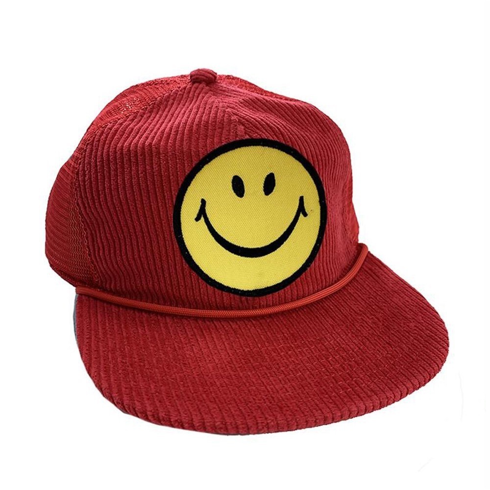 Aviator Nation SMILEY VINTAGE CORDUROY MESH TRUCKER HAT in red